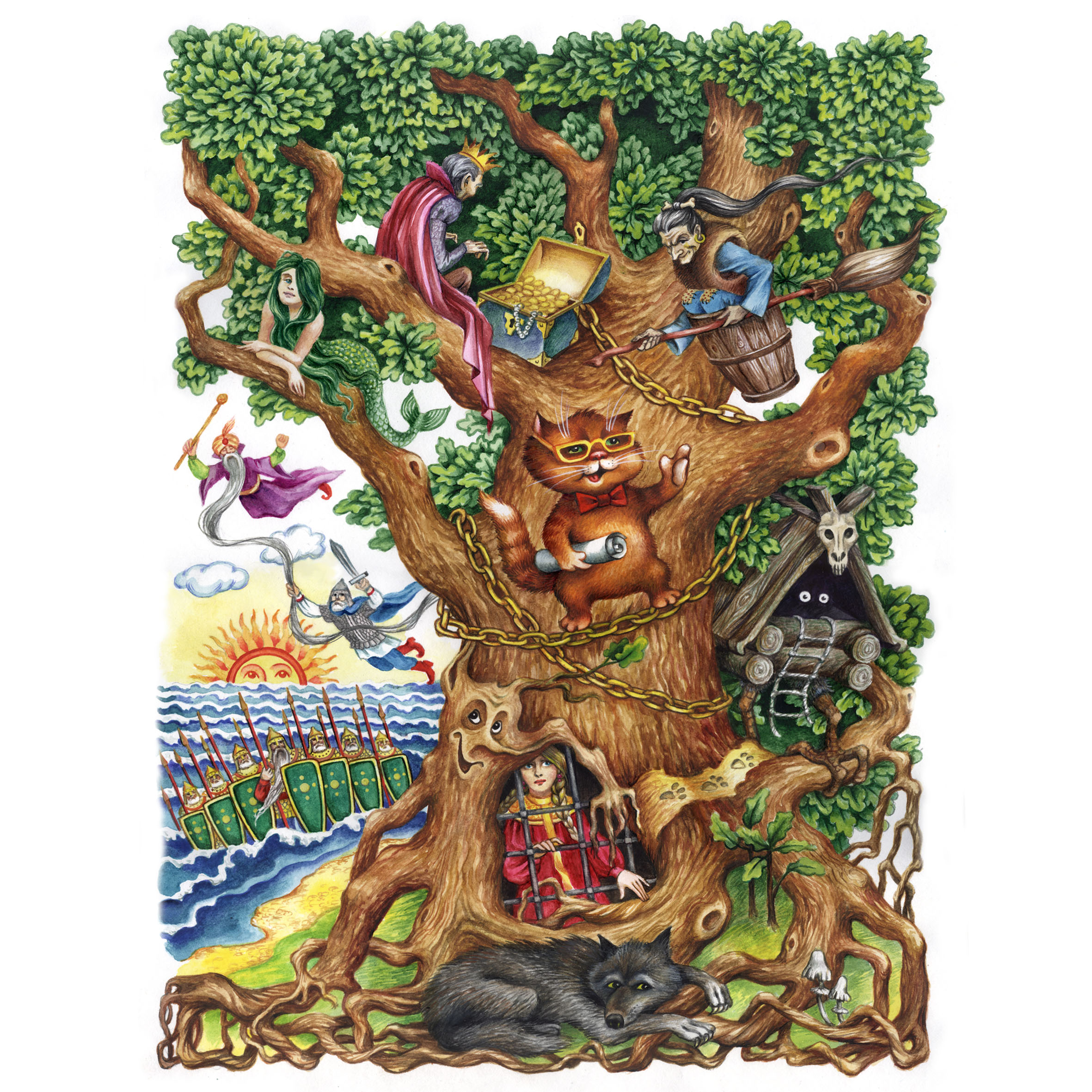 Раскраски У Лукоморья дуб зелёный 🖌 скачать и распечатать онлайн