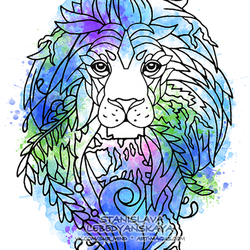 Лев эскиз тату. Эскиз татуировки. Лес. Lion sketch, sur, color, watercolor, tattoo flash, illustration.