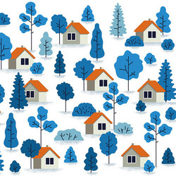 Pattern with Cottages and Trees