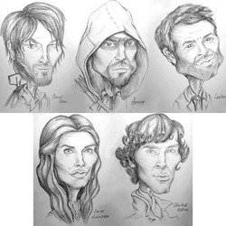 Коллаж шарж (Daryl Dixon,Arrow,Castiel,Cersei Lannister,Cherlock Holmes)