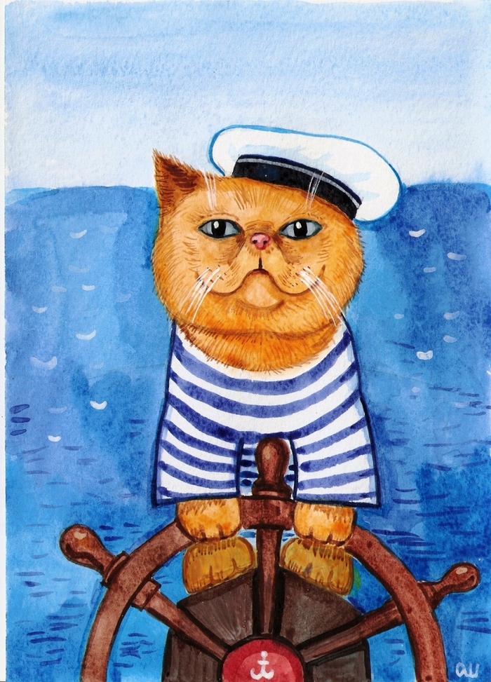 Иллюстрация Кот-матрос в стиле детский | Illustrators.ru