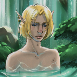 Elf by the waterfall