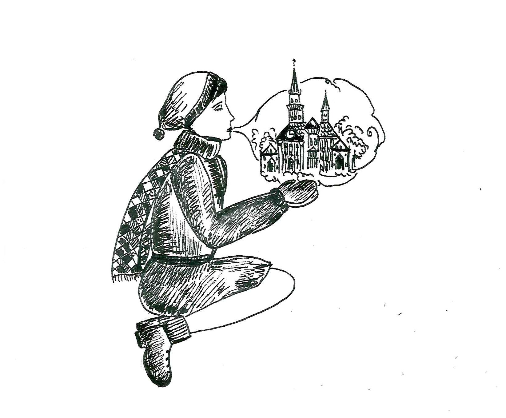 Иллюстрация Воздушные замки в стиле книжная графика