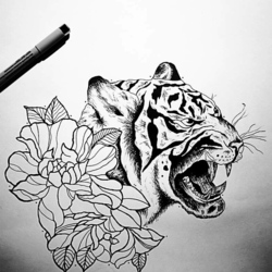 Tiger and Flowers