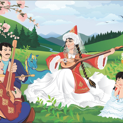 Казахские народные традиции. Праздник Наурыз. Девушка с домброй