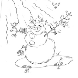Весенний снеговик-Иллюстрация к детскому стихотворению