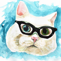 Белый котик в очках