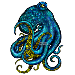 Осьминог эскиз тату. Эскиз татуировки. Космос. Octopus sketch, sur, blue, neotrad, space, tattoo flash, illustration.