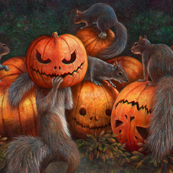  squirrels celebrate Halloween