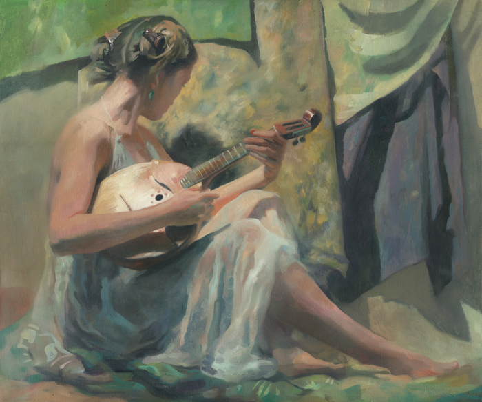 Main 2011 girl playing domra 60x70 oil on canvas 2000