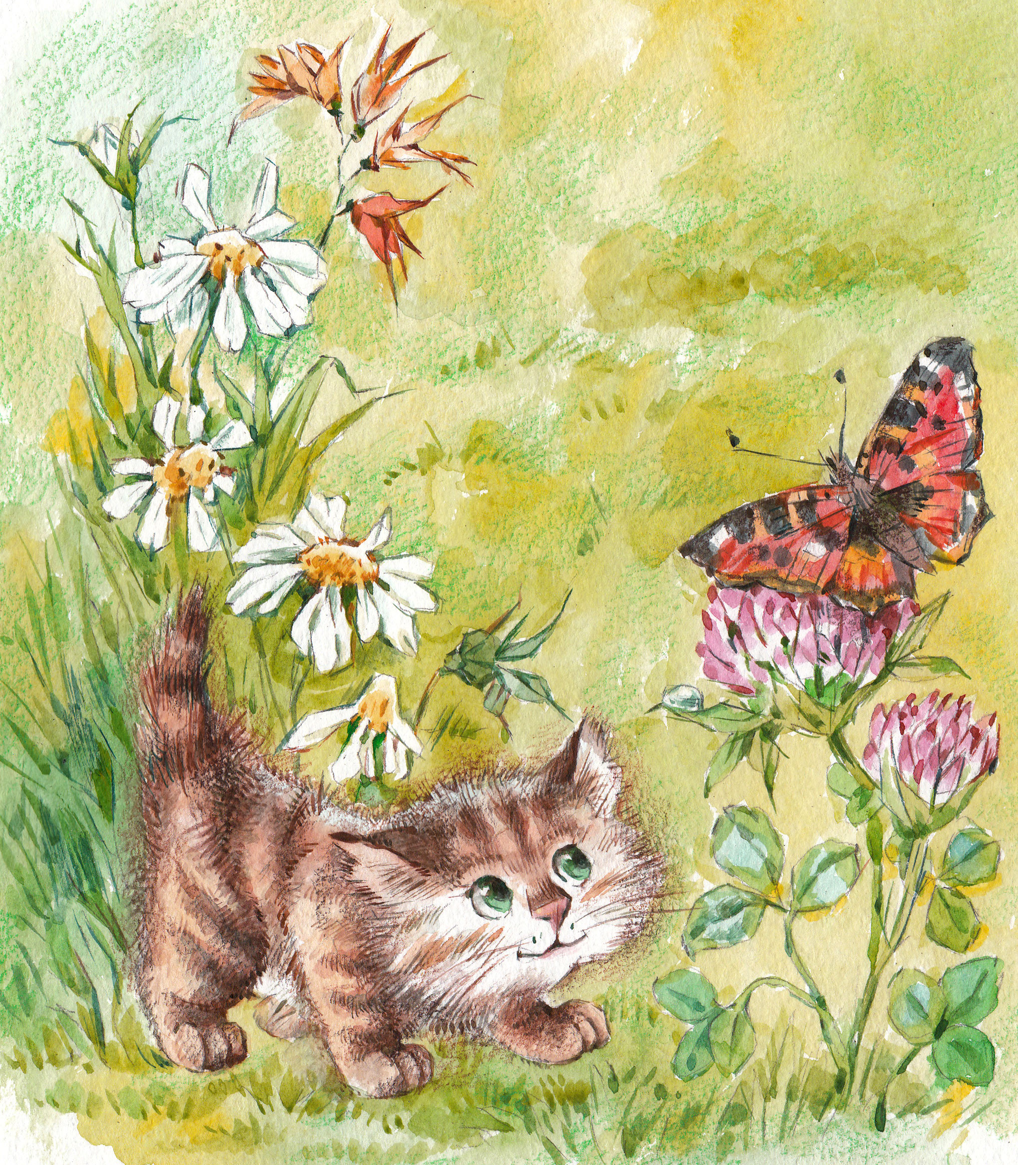 Доброе милые картинки весенние. Кошка с бабочками. Котенок с бабочкой. Кот в бабочке с цветами. Весенние иллюстрации.