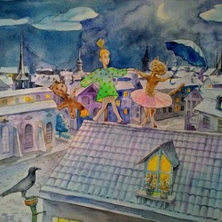 Ночь кошка крыша