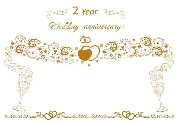 Wedding anniversary invitation 2 year. Golden pattern 