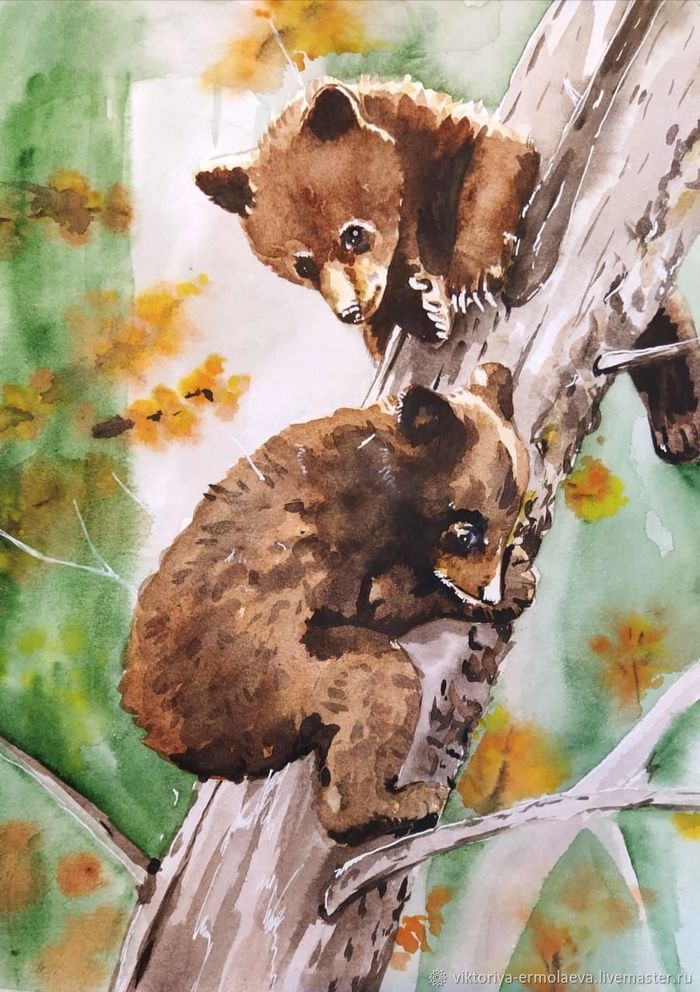 Медвежата в осеннем лесу