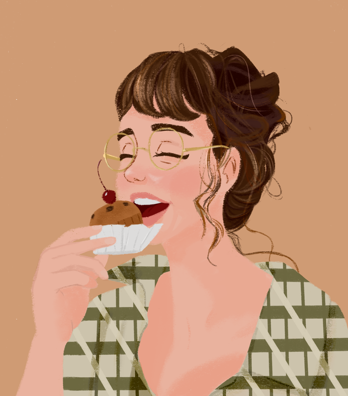 Француженка кушает кекс