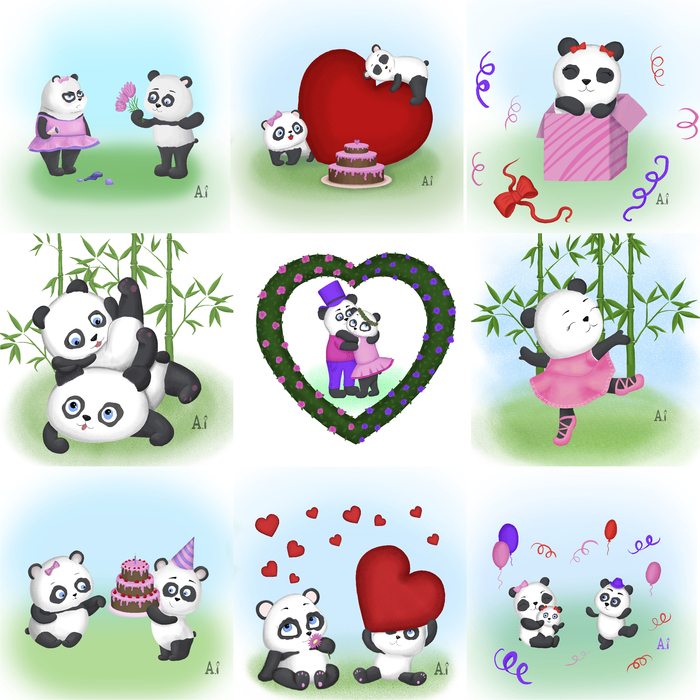 Набор открыток панды