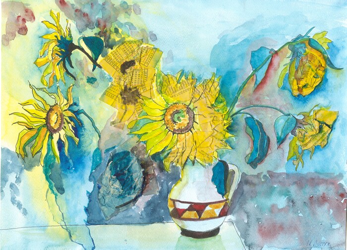 Подсолнухи - постер на акварельной бумаге