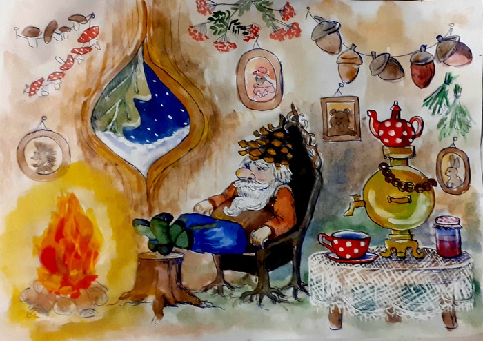 Гном греет пятки.