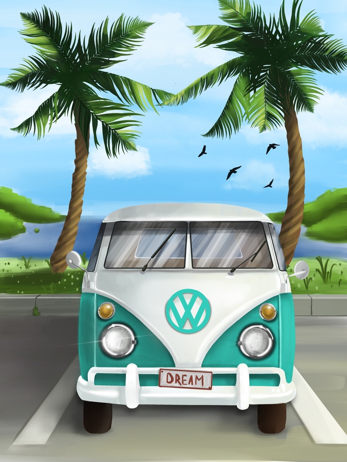 VolkswagenT1 днем на берегу моря