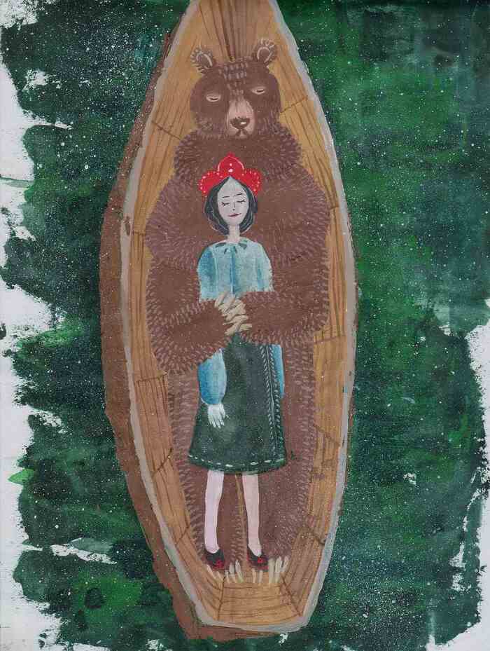 Девочка и медведь в лодке