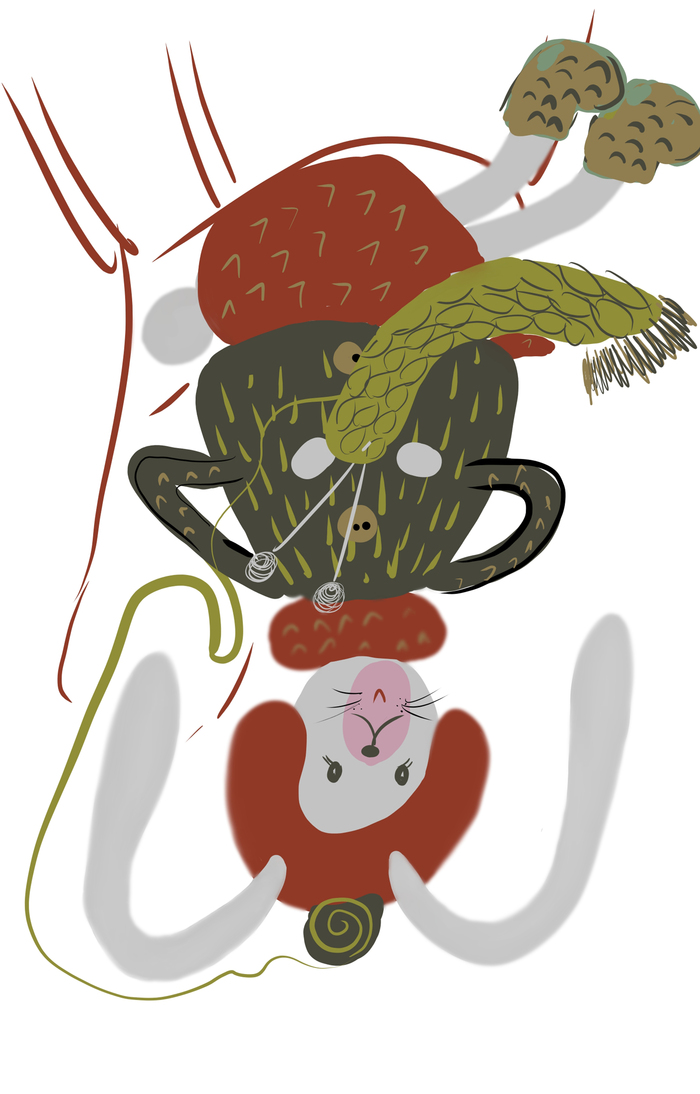 Зайчиха вяжет шарф.