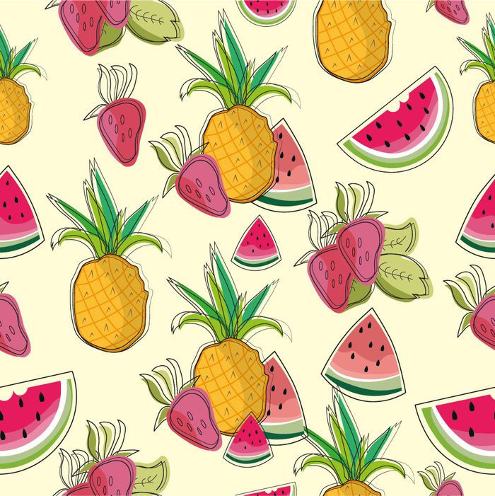 Летний бесшовный паттерн с фруктами.