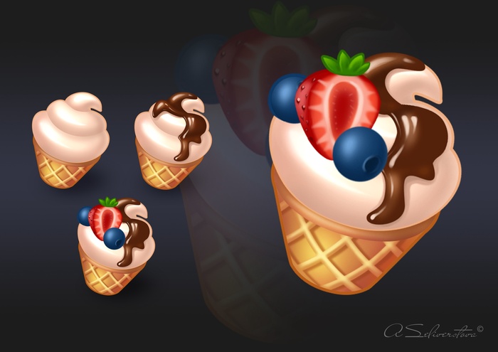 2D-art, game art. Мороженое - три грейда (уровня)