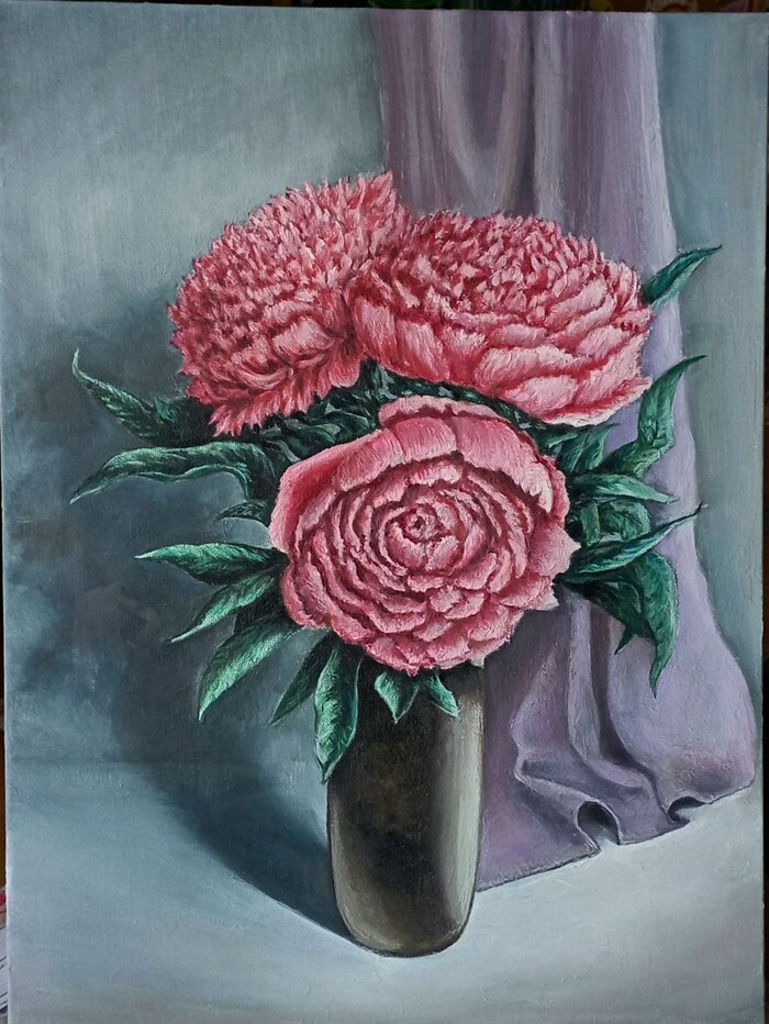 Картина маслом "Розовые пионы"