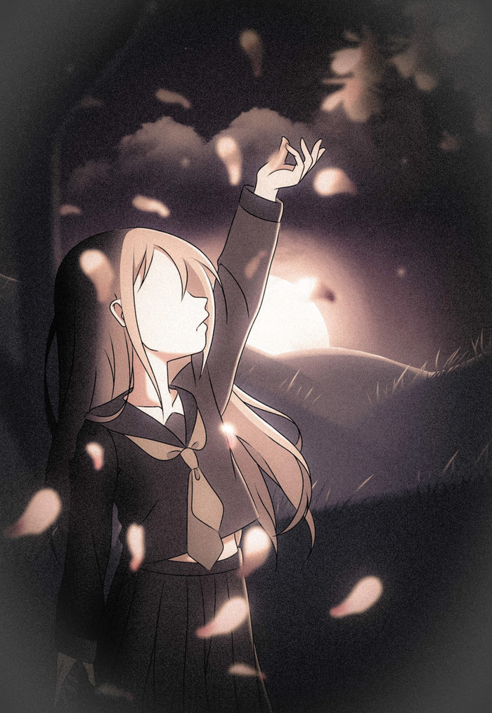 Аниме девушка на фоне природы.