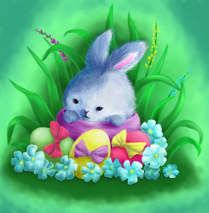 Пасха́льный за́яц. Easter bunny.
