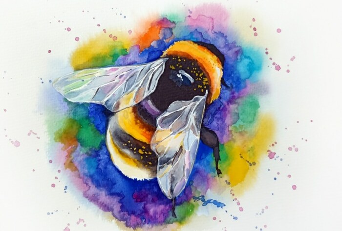  Шмель на цветке акварель на бумаге