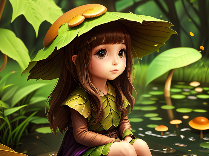 девочка в шляпе из листьев