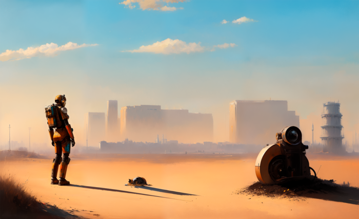 Робот в пустыне после коца