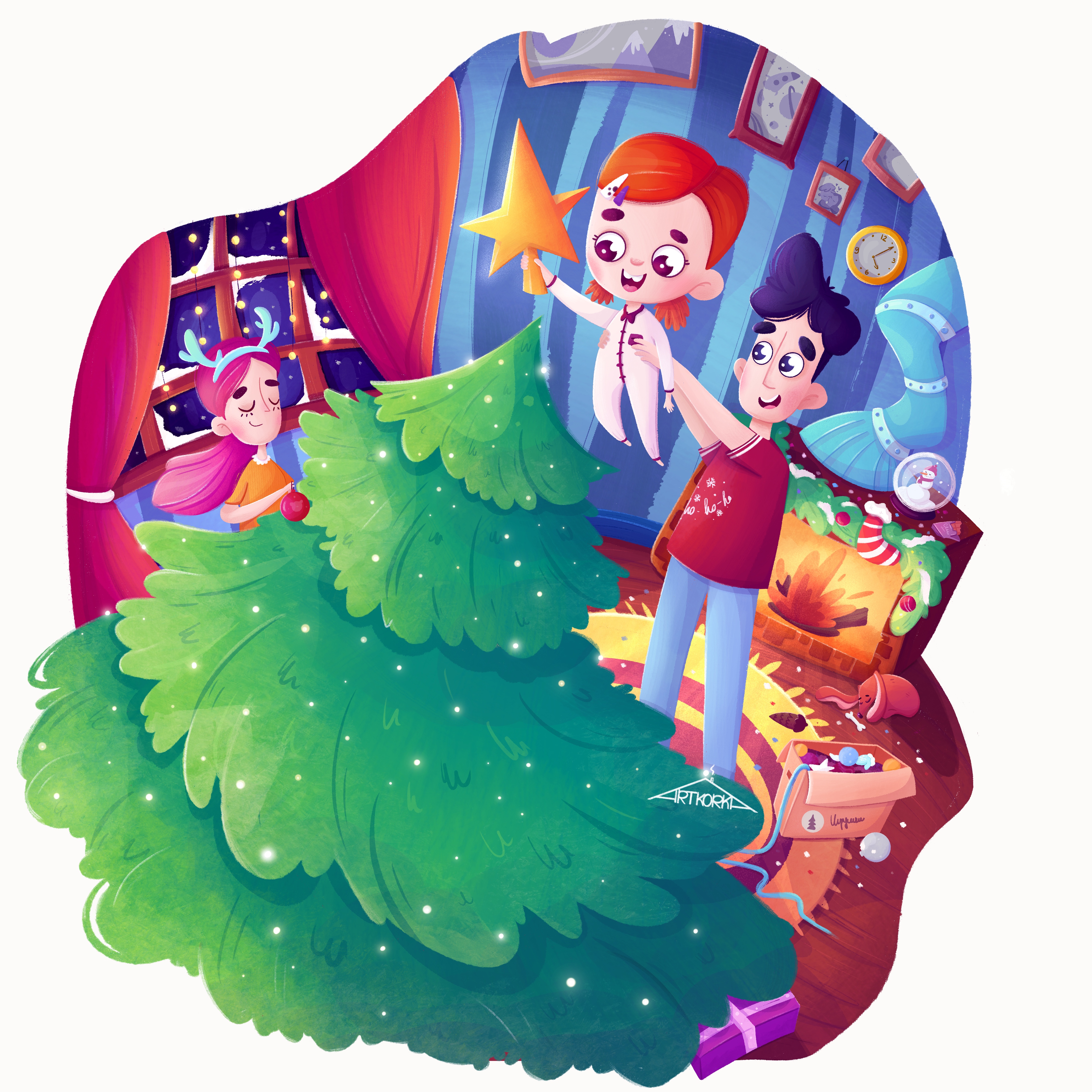 Новый год в стиле 2D, Книжная графика, Детский на Illustrators.ru