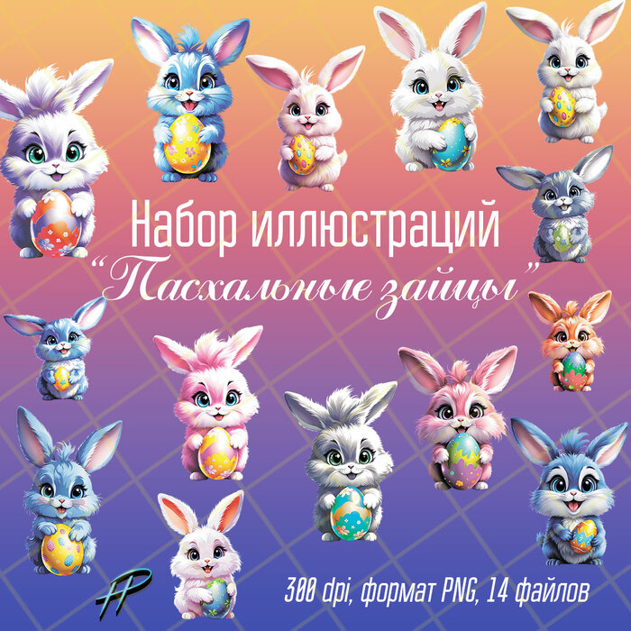 Набор иллюстраций "Пасхальные зайцы"