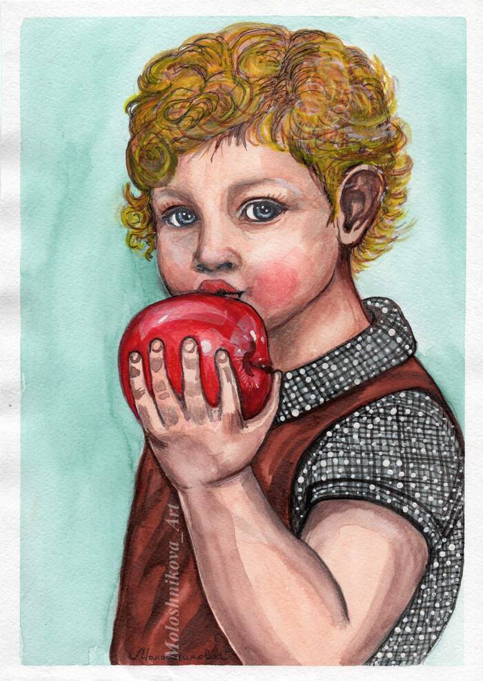 Мальчик и яблоко