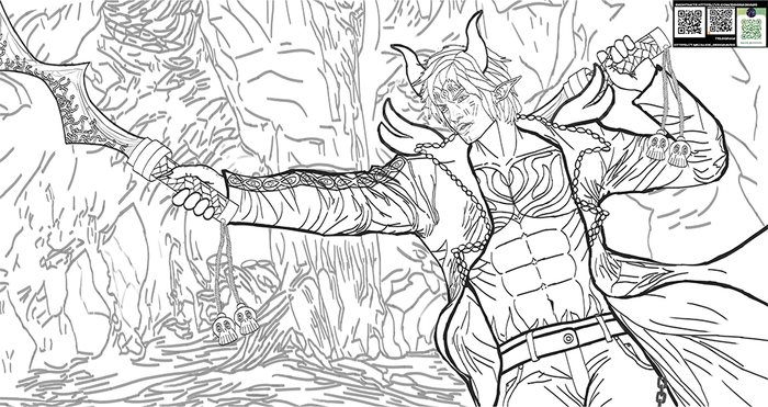 Раскраска "Воин сражается в пещере"