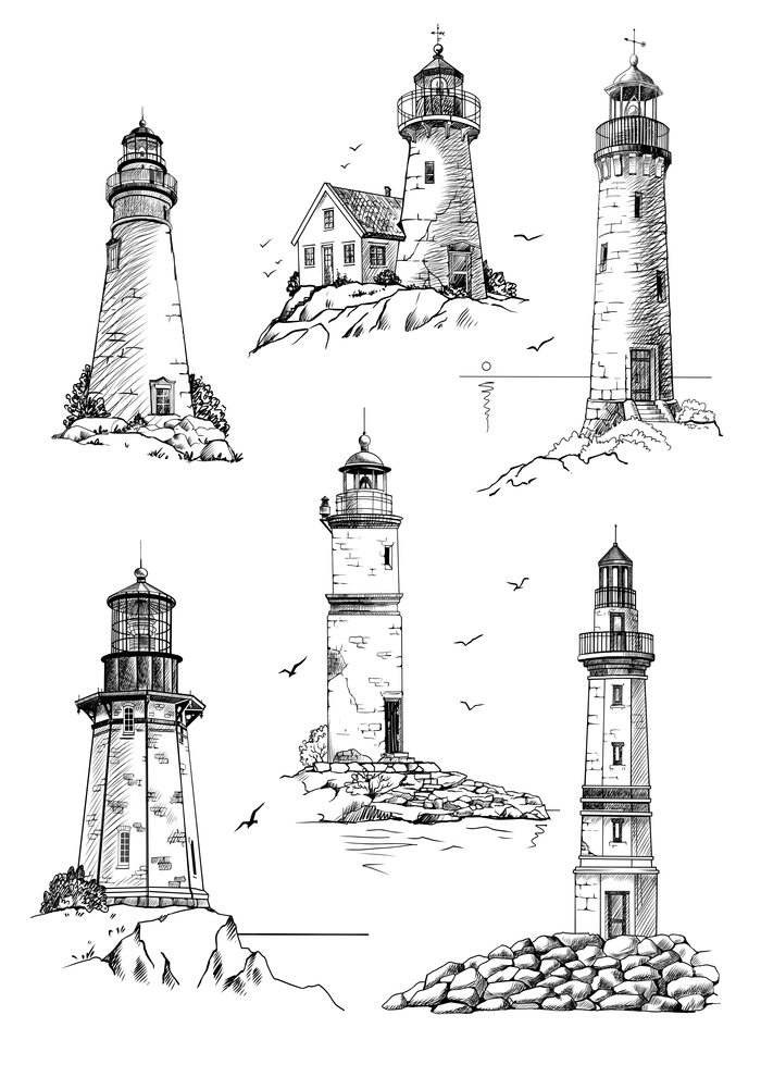 Старинные маяки. Векторный набор