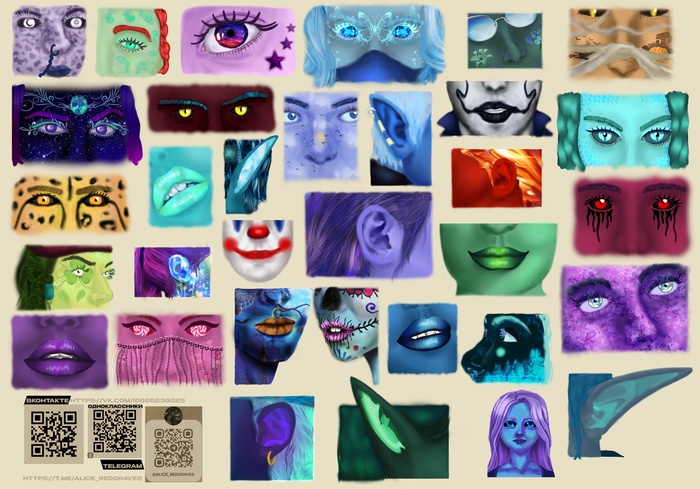 Мини-рисунки разных частей лица