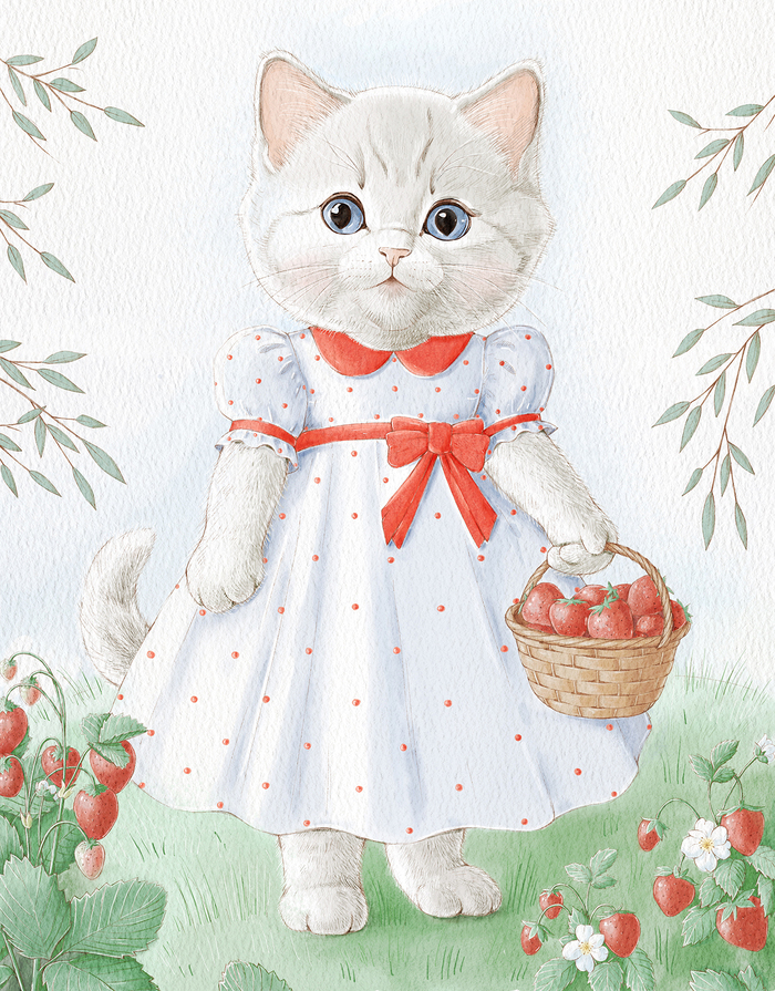 Кошечка с клубникой