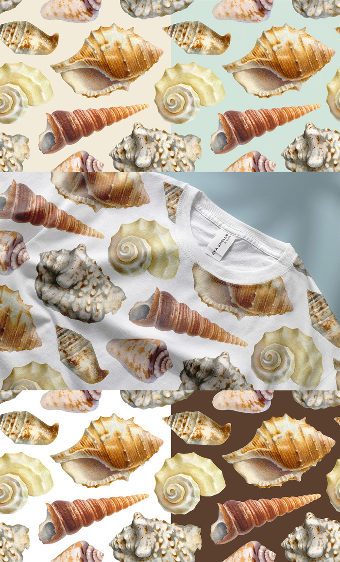 Морские сокровища. Паттерн для печати на текстиле, упаковке, полиграфии и скрапбукинге