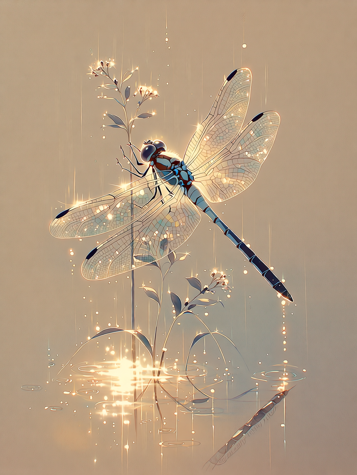 Стрекоза на цветке над лужей