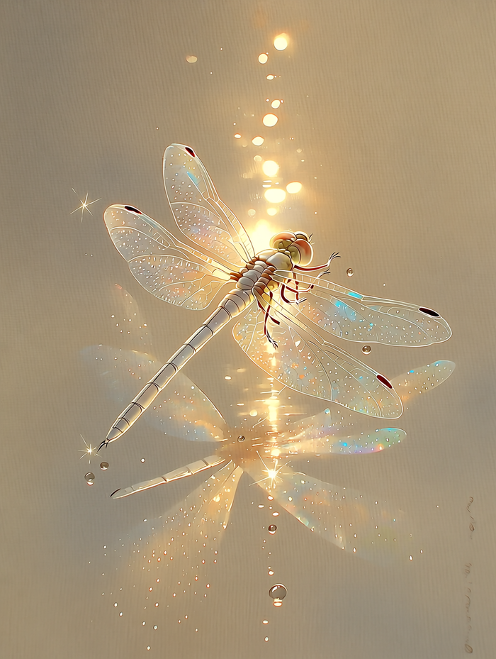 Стрекоза с отражением в воде