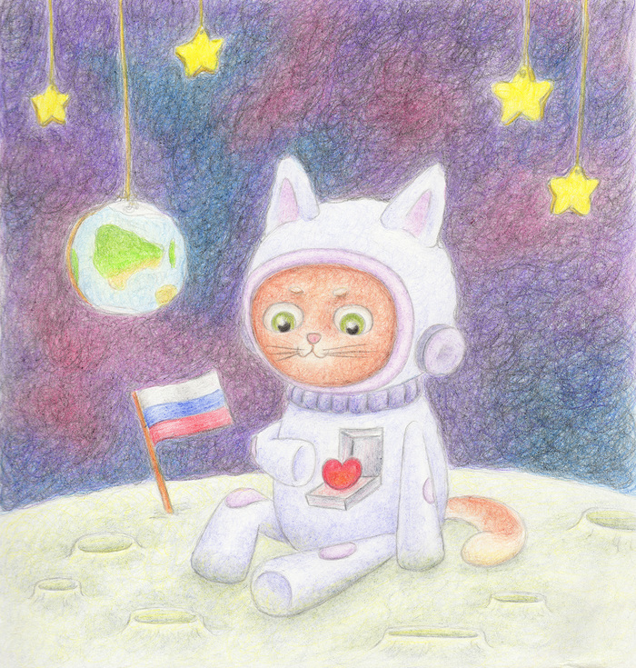 открытка кот космонавт