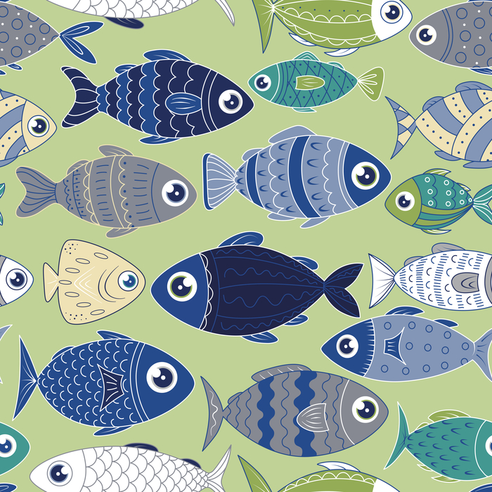 Бесшовный паттерн "Морские рыбки"_(на оливковом фоне)