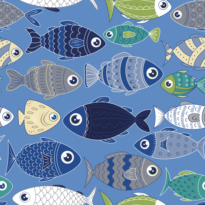 Бесшовный векторный паттерн "Морские рыбки"_ (на синем фоне)