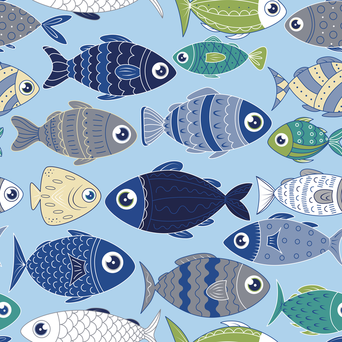 Бесшовный паттерн "Морские рыбки"_ (на голубом фоне)