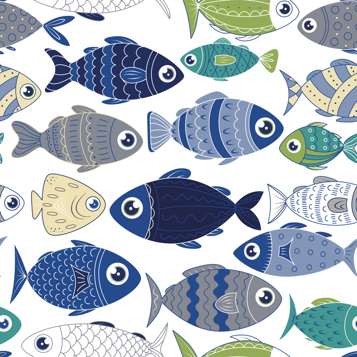 Бесшовный паттерн "Морские рыбки"_ (на белом фоне)
