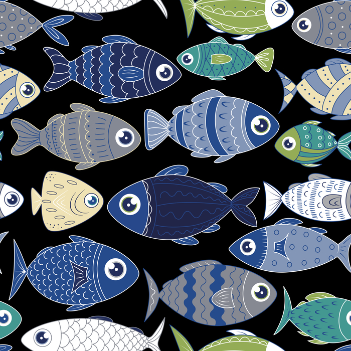 Бесшовный паттерн "Морские рыбки"_(на черном фоне)
