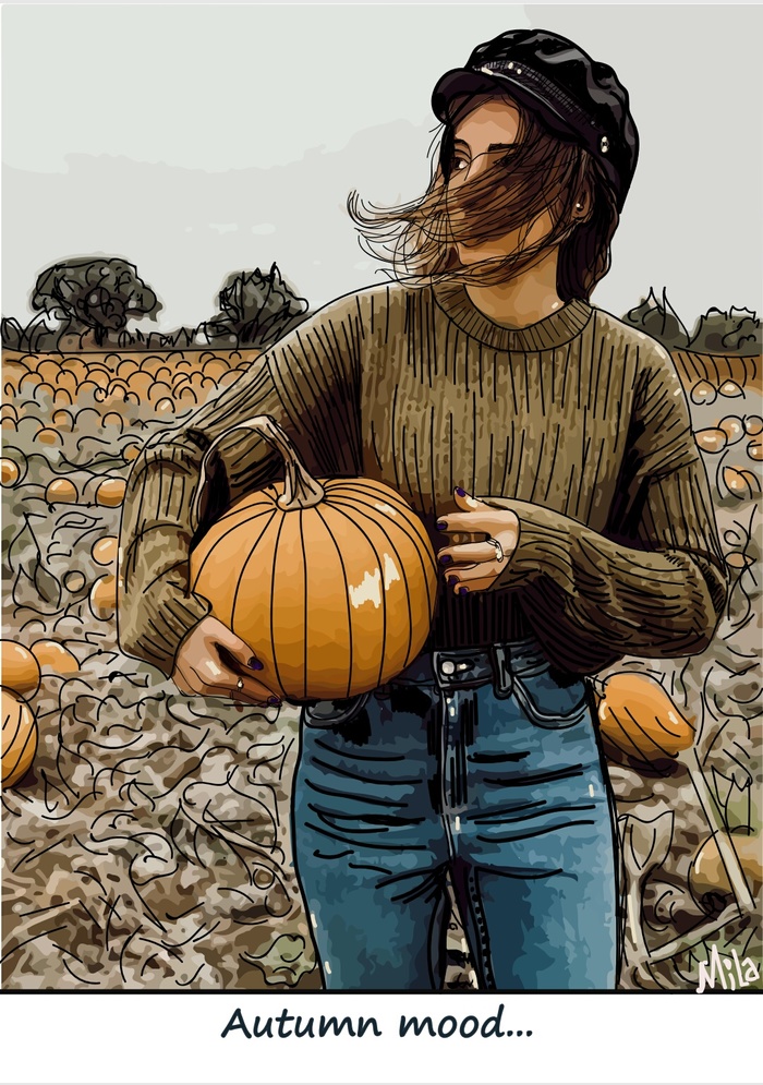 The girl with a pumpkin.